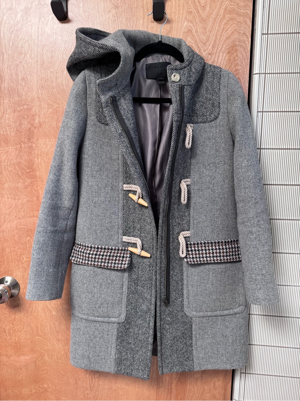 J. Crew Collection Herringbone Tweed Hooded Wool Toggle Pea Coat